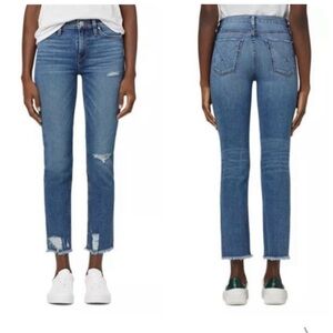 Hudson Jeans Women Straight Leg Distressed Medium Blue Denim